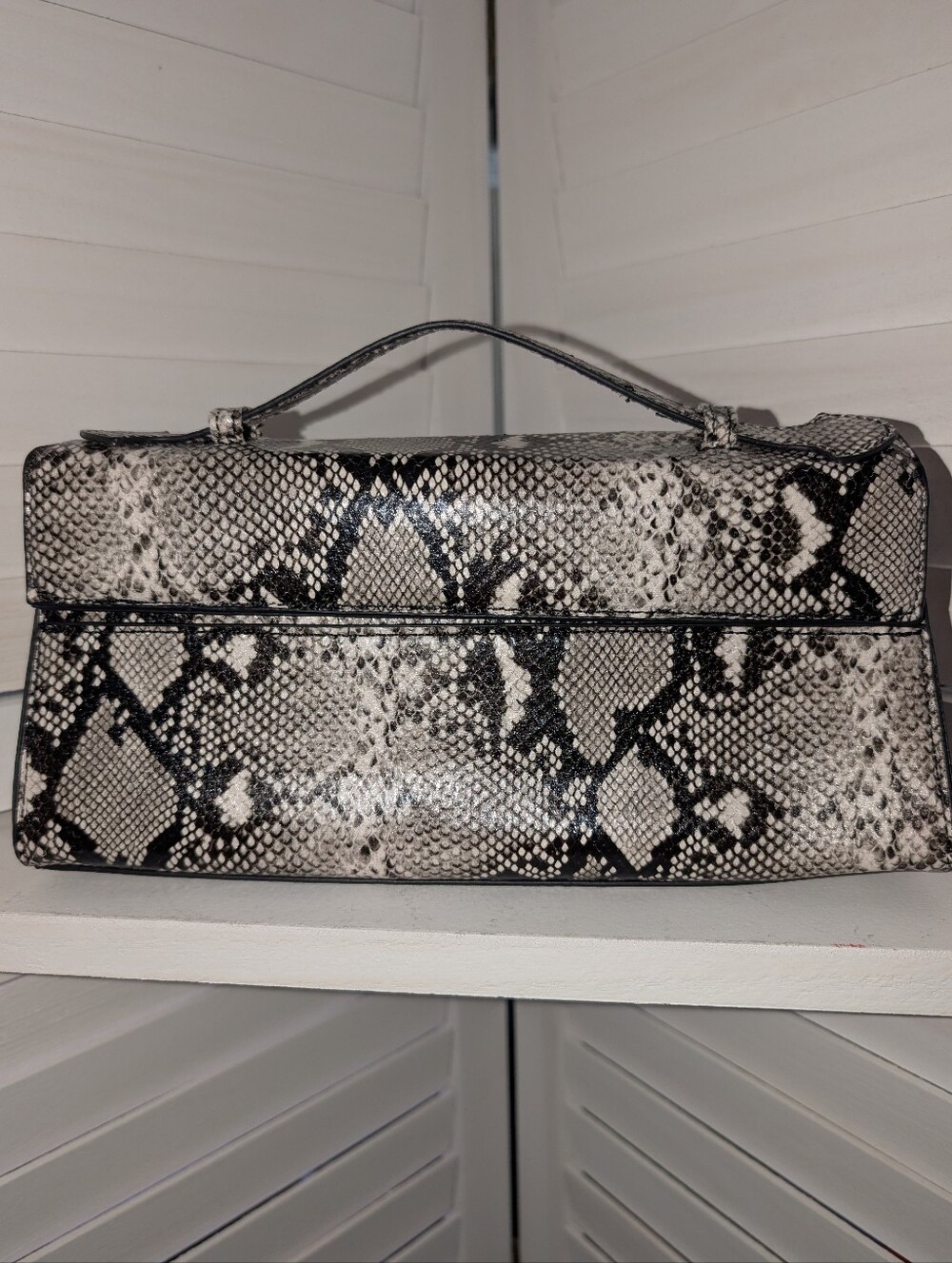 Aqua Black & White Snake-Print Top Handle Satchel